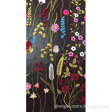 Multicolored Flowers Mesh Embroider Fabric